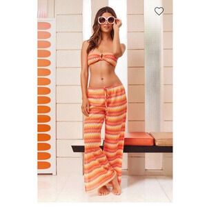 NEW Trina Turk Sunray Crochet Slit Pant Flare Swimsuit Coverup Size Medium -$162